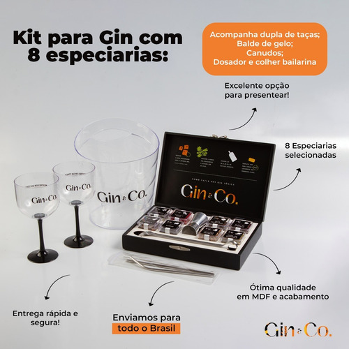 Imagem 4 de 10 de Kit Gin Tônica 8 Especiarias + Balde + 02 Taças + 05 Xaropes