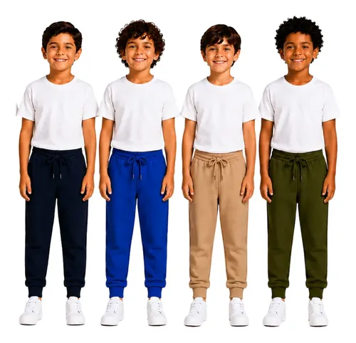 MLB 4069865989 Kit 4 Calcas Infantil Moletom Jogger Flanelado Cordo Ajuste JM