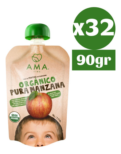 32x Ama Pure Fruta Manzana Orgánico Papilla Compota