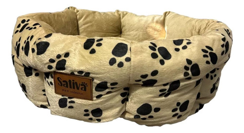 Cama Colchon Cucha Perro Gato Mascota Mediana O Pequeña Color Beige Diseño Acolchado Huellas Lavable