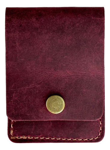 Cartera Thot Ra Cuero Piel Minimalista Para Hombre P-63 Color Vino Diseño De La Tela Liso