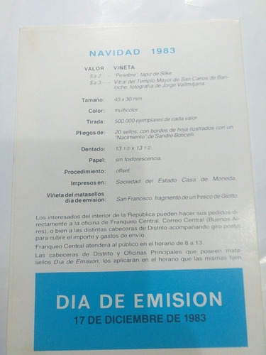 Volante Primer Dia Navidad 1983 N°558