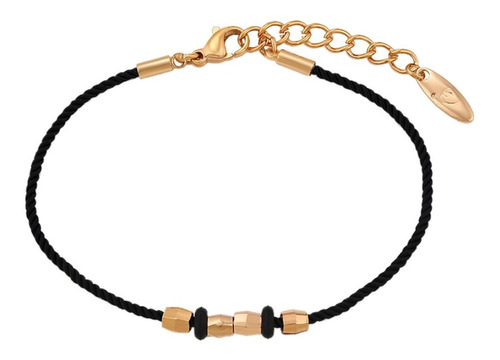 Pulsera Negra Oro 18k Lam 16/20cm Ajustable Regalo Amuleto