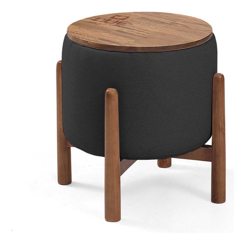 Puff Decorativo Multiuso Com Mesa Auxiliar Orion Cor Linho Prime Preto