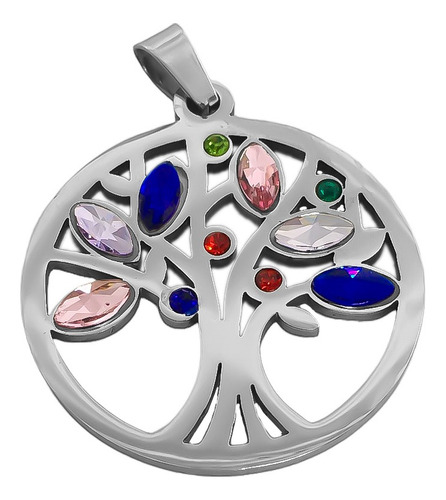 Dije Arbol De La Vida En Circulo C/ Strass De Colores C:8187