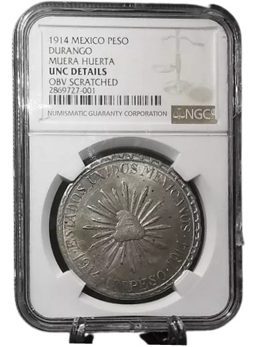 Moneda Plata Un Peso Muera Huerta 1914 En Su Capsula