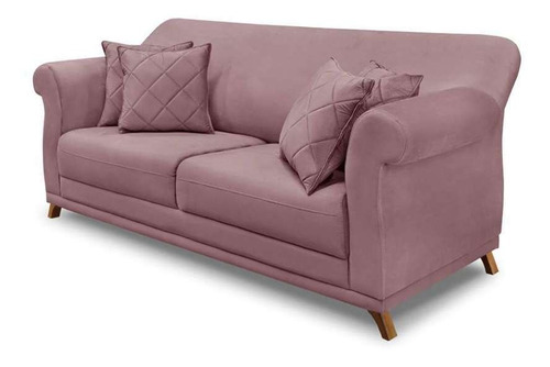 Sofá 3 Lugares Abruzzo Veludo Lilás 180 Cm