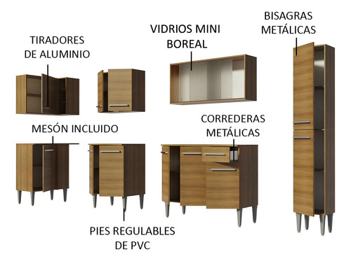Cocina Integral Completa Modular Esquinero Madesa Emilly Space 325cm Color Marrón 03