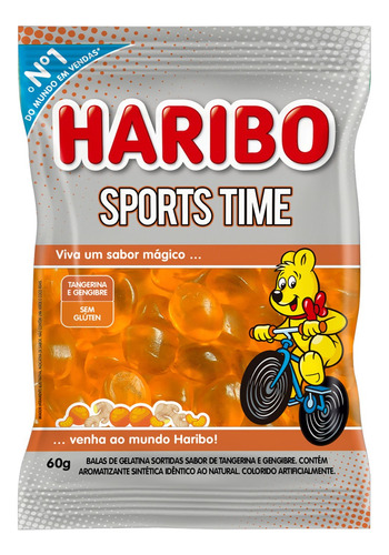 Bala Haribo Sports Time tangerina e gengibre sem glúten 60 g 