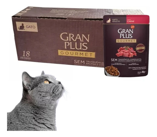 Ração Úmida Gatos Gourmet Carne Sachê 85g 18un Granplus