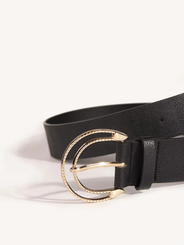 Cinturón De Pu Negro Con Hebilla Hueca Para Mujer