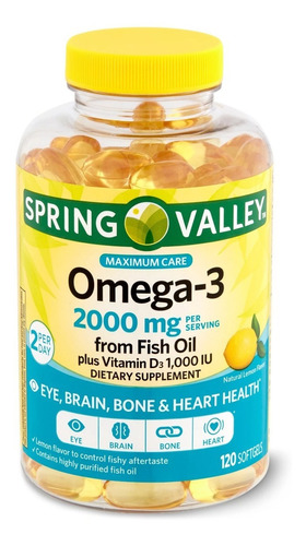 Omega-3 2000 Mg 120 Capsulas Fish Oil Spring Valley Salud Sabor Lemon