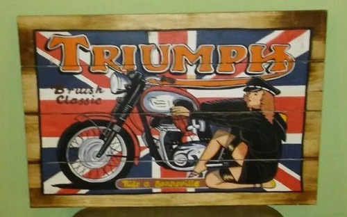 Cartel De Madera Artesanal Estilo Antiguo Motos Triumph