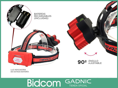 Linterna Minero Vincha + 4 Baterias 18650 + Cargador Homol.