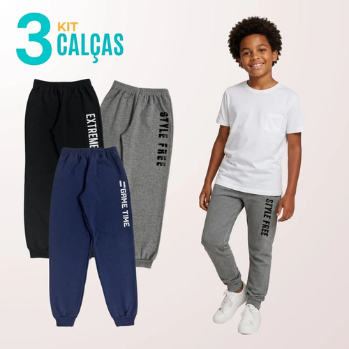 Kit 3 Calças Infantil Menino Moletom Estampada Lote