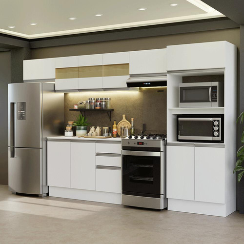 Armário De Cozinha Completa 100% Mdf 310 Cm Smart 01 Xa B Cor Branco