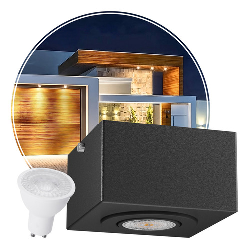 10x Spot Sobrepor Dicroica Alumínio Teto Beiral Cor Preto + Led Branco Quente 6.5w Mf270 Mega Forte Iluminação
