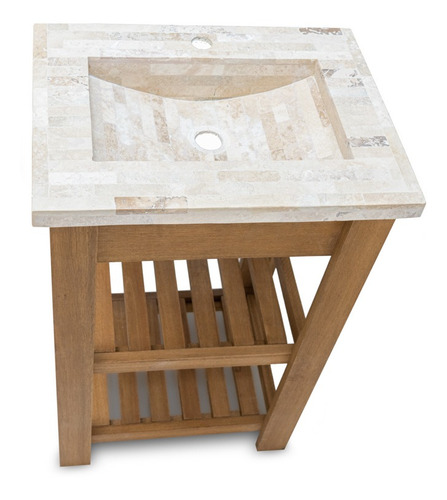 Imagen 7 de 9 de Vanitory Laqueado Eucalipto 50cm Bacha Travertino