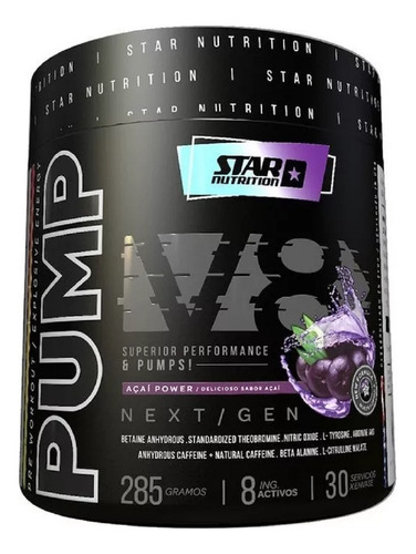 Pump V8 Pre Workout Star Nutrition 285grs Cafeina Taurina