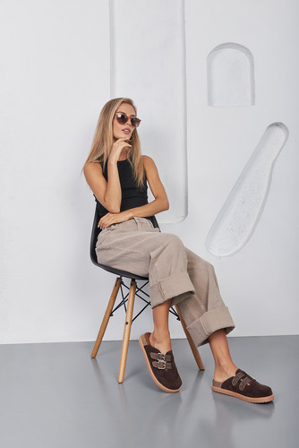 Zuecos Mules Suecos Base Eva Mujer Gamuza Hebillas Moda Melu