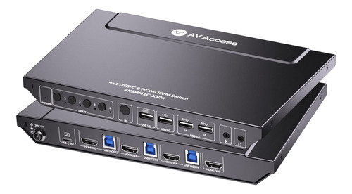 Conmutador Kvm Usb-c Y Hdmi De Acceso Av, 4 Computadoras, 1.