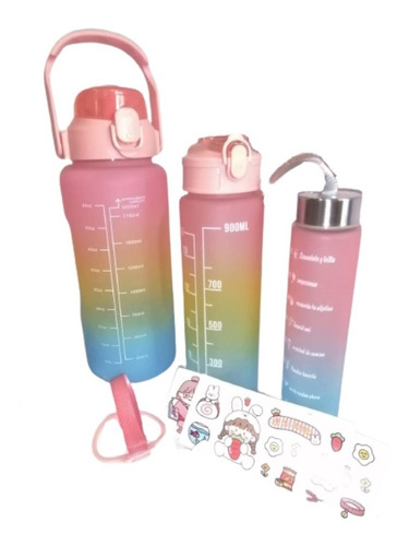 Oferta Botella De Agua Motivacional 3 En 1 Rosa + Stickers