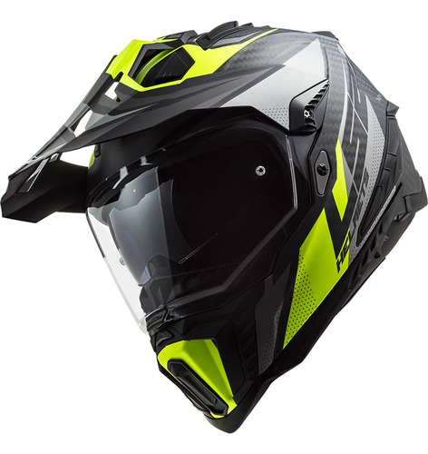 Casco Ls2 Explorer Carbon Doble Visor Negro Verde