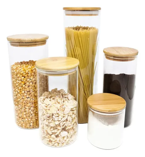 Potes de Vidro para Mantimentos com Tampa de Bambu Oikos 5 pçs
