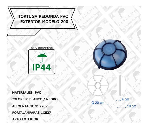 Imagen 3 de 8 de Pack X4 Lampara Aplique Tortuga Exterior Redonda Pvc E27