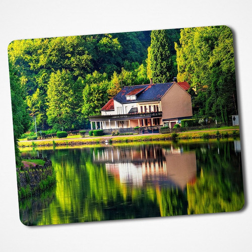 Mousepad Paisagem Casa No Lago Estampado Colorido 45