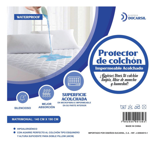 Imagen 4 de 5 de Protector De Colchón Acolchado Deluxe Ducarsil Matrimonial