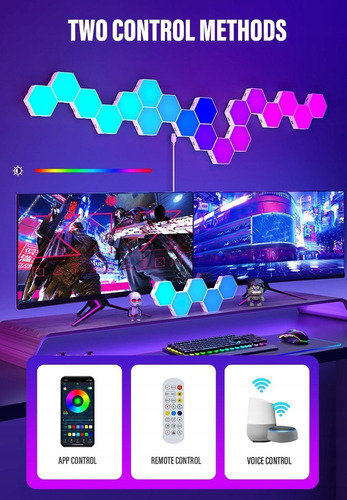 Luz De Parede Interna Hexagonal Led Bluetooth 3x Rgb
