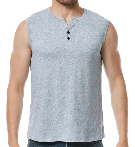 Chaleco Deportivo Liso Sin Mangas Para Hombre, Con Botones,