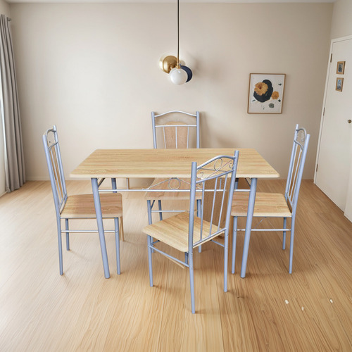 Comedor 4 Sillas Rectangular Elegante Color Madera Adir Bordó Liso