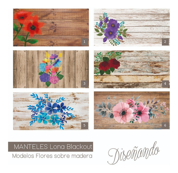 Mantel En Lona Blackout A Medida - Flores Sobre Madera | Envío gratis Mantel En Lona Blackout A Medida - Flores Sobre Madera | Envío gratis