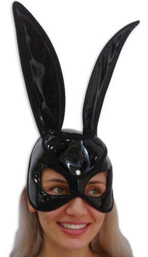 Mascara Conejo Negro Brillante Cuero Sintetico 
