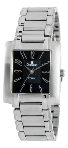 Relogio Feminino Prata Champion Quadrado Mostrador Preto Ca2