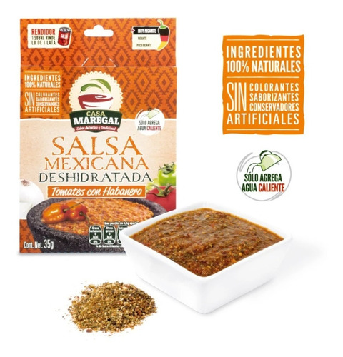 Imagen 2 de 5 de Salsa Mexicana Deshidratada Tomate Y Habanero 35gr Caja C/14