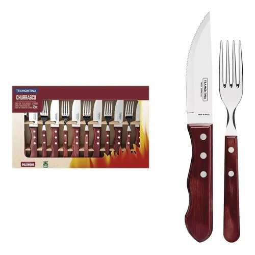 Set 12 Cubiertos Asado Jumbo Tramontina Polywood