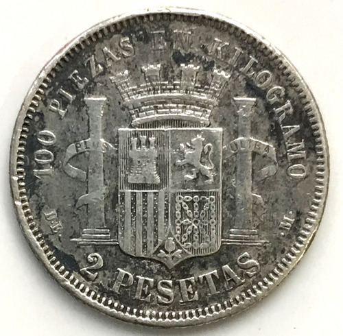 * España. 2 Pesetas De Plata. Año 1870 (73). Km# 654 (Usado)