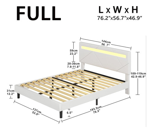 Base De Cama Likimio Matrimoial C/ Luces Led Blanco