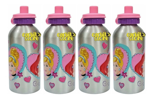 Imagen 1 de 2 de Pack 4 Botellas Metalica Licencias Princesas Disney 500ml