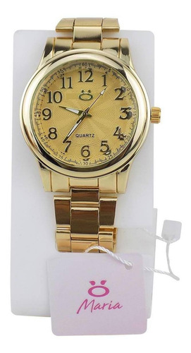 Relógio Feminino Dourado Caixa Colar+brinco Nfe Qualidade