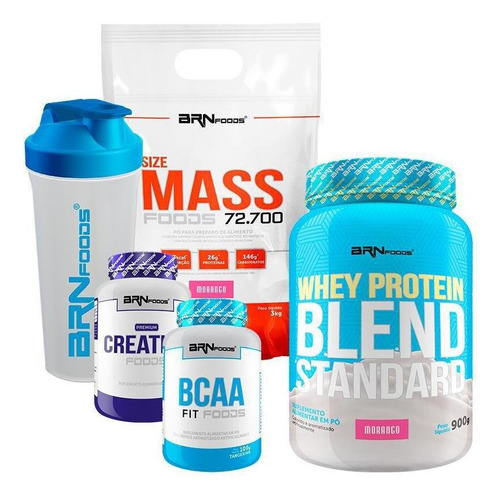 Size Mass 3kg Morango Whey Blend Creatina Bcaa Coqueteleira