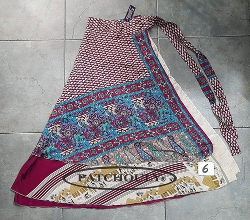 Imagen 6 de 9 de Pollera Larga Mil Formas Seda Hindú Estampada Doble Capa
