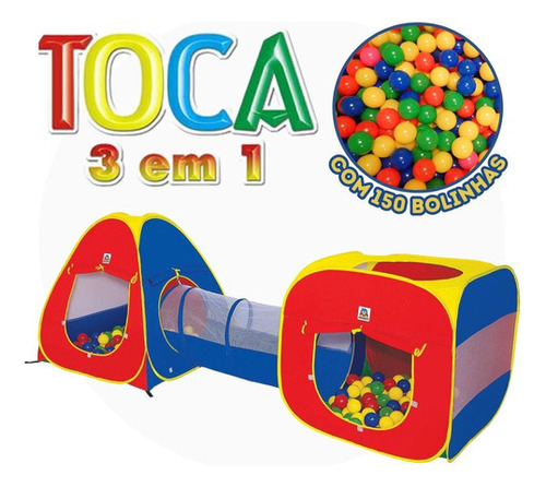 Toca Barraca Infantil 3 Em 1 Com Túnel Colorida 150 Bolinhas