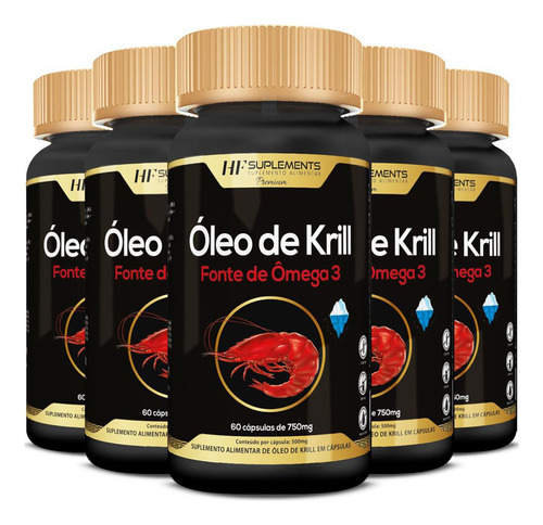 Kit 5 Óleo De Krill 60 Caps 750 Mg Hf Suplements