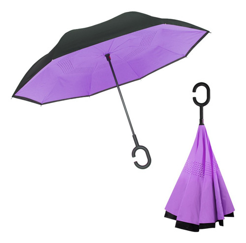 Paraguas Sombrilla Reversible Doble Tela Diseños Diferentes Color Lila