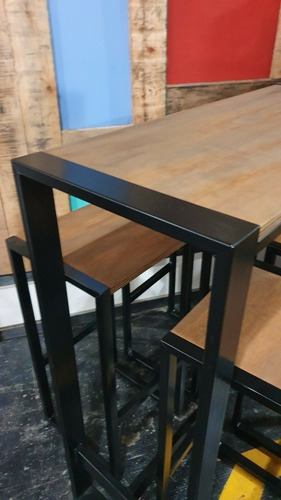 Mesa Barra Desayunadora Hierro Y Madera 100x40 + 4 Taburetes