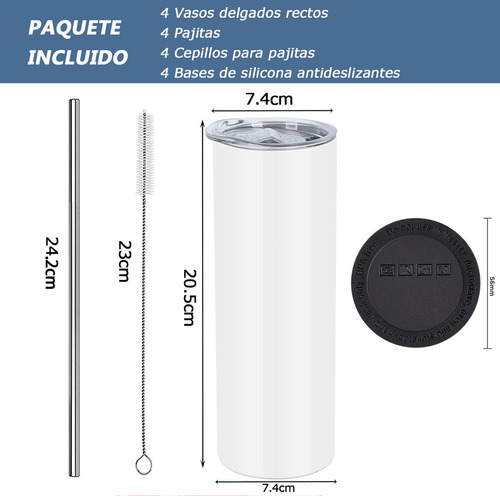 . Juego De 4 Vasos Skinny De Acero Inoxidable Con